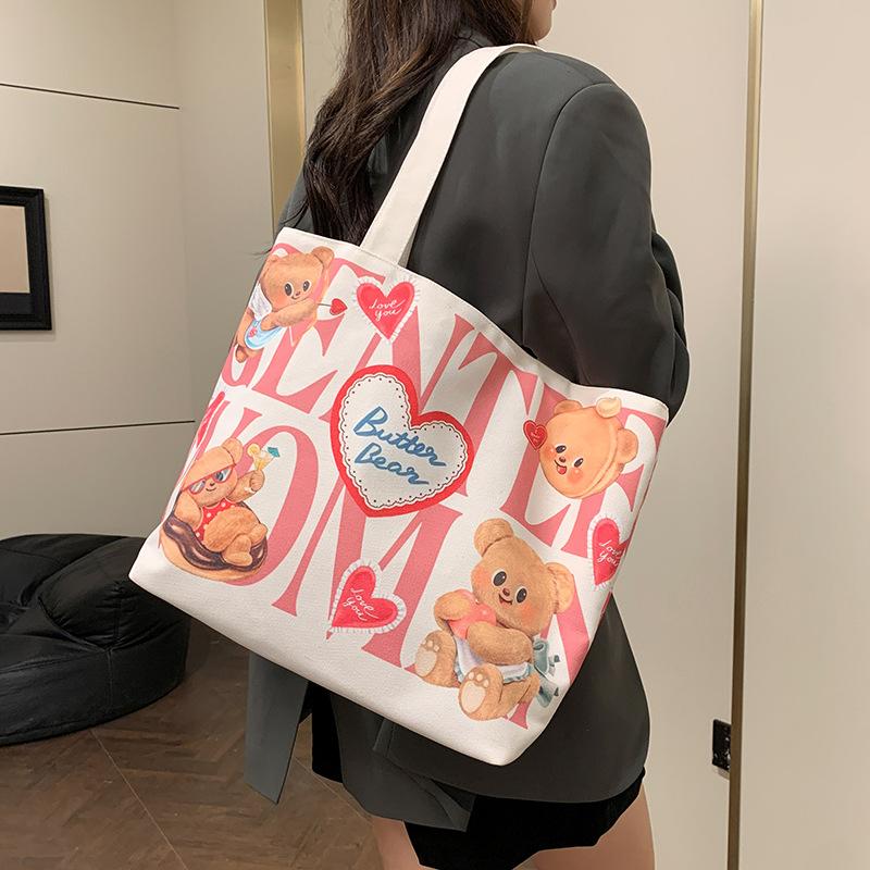 Large Capacity Canvas Bag Women's 2025 New College Student Shoulder Bag Class Simple Book Commuter Tote Bag