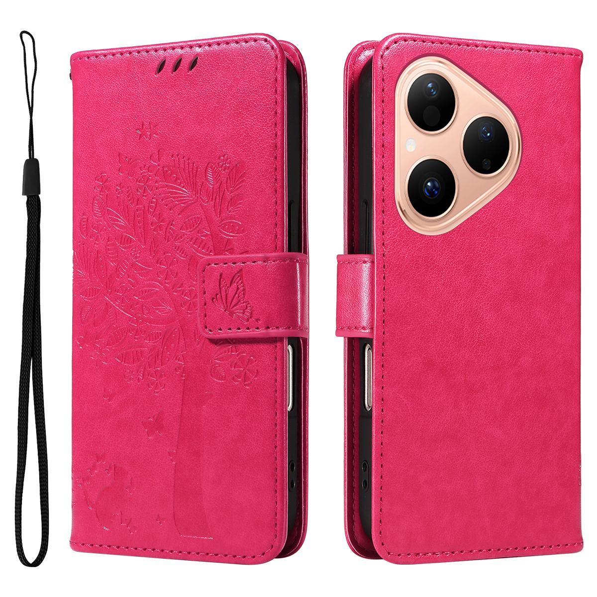 

For Huawei Pura 80 Phone Case with Stand Cat Tree Pattern Leather Wallet Mobile Cover H