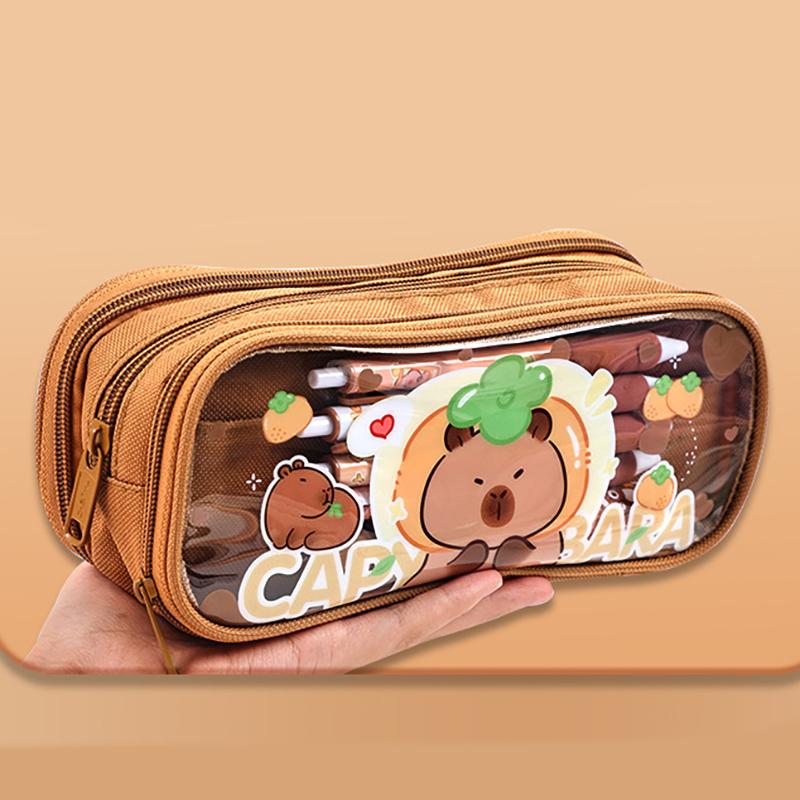 Capibala Pencil Case Cartoon Transparent Large-capacity Pencil Case Students Children Multilayer Pencil Box Storage Bag