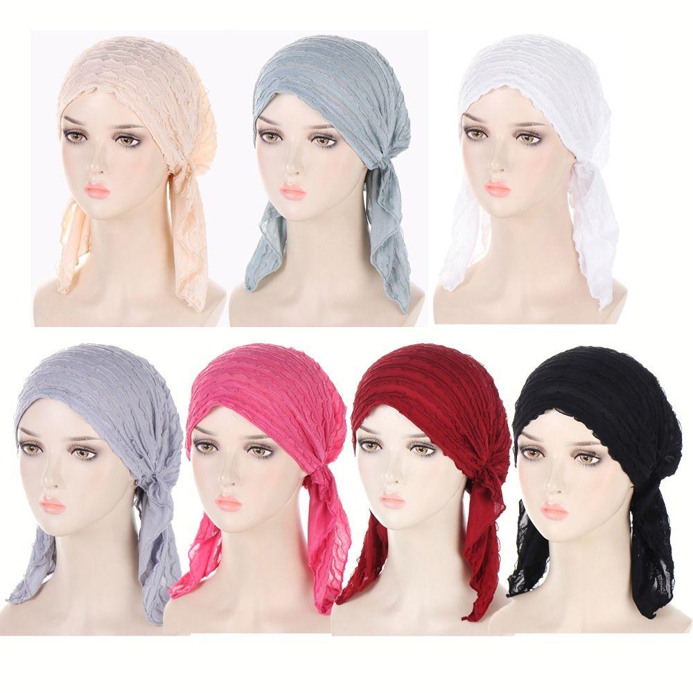 Fashion Ruffle Trim Women's Hijab Breathable Pleated Scarf Cap Head Scarf