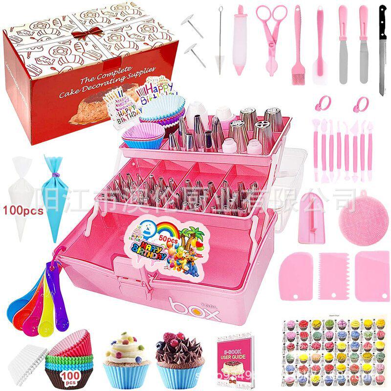 368-teiliges Kuchendekorations-Set: Spritzbeutel, Spritztüllen, Schürze & Teigschaber.