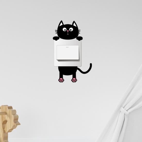 Removable Switch Sticker Cute Black Cat Light Switch Sticker Cartoon Cat