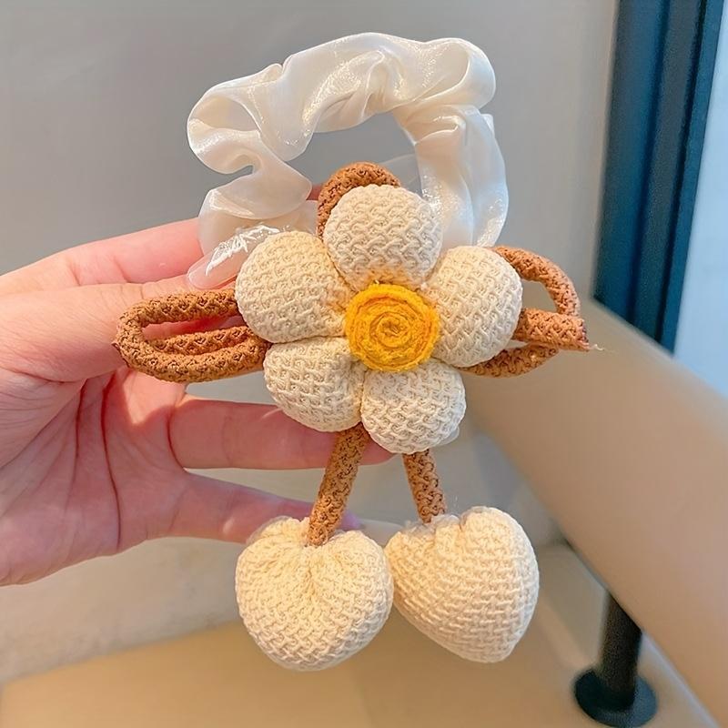 

Knitted Flower Hair Tie for, Bun Maker, Big Intestine Hair Loop, Bow with Tassels, Hair Accessory абрикосовий