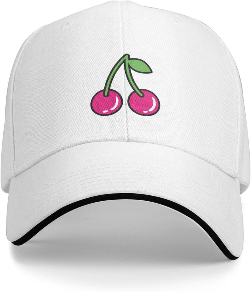 Cherry Fruit Print Baseball Cap Polyester Casual Adjustable Sandwich Brim Hat for Unisex