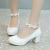 White Wedding Party Girls High Heels Pink Chunky High Heel Lolita Shoes Female Princess Flower Ankle Buckle Women Pumps 30-43
