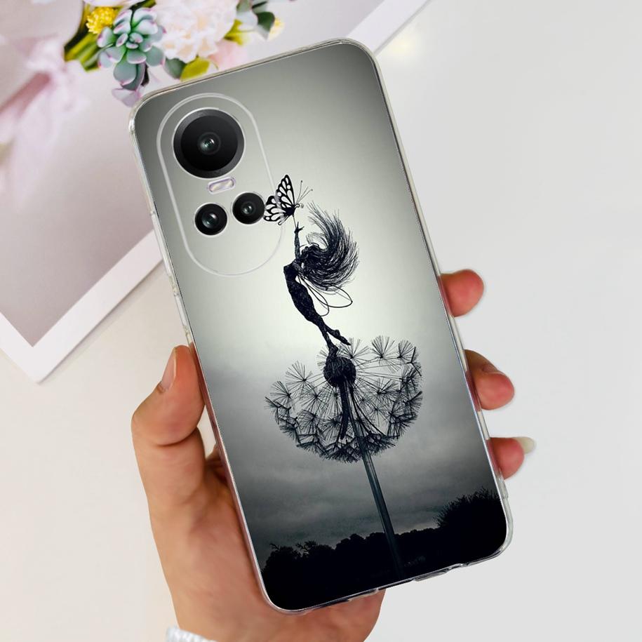 For Oppo Reno 10 Pro 5G Case Reno 10 Phone Case Fashion Flower Cartoon Clear Silicone Shockproof Cover For Reno10 Pro Plus Coque
