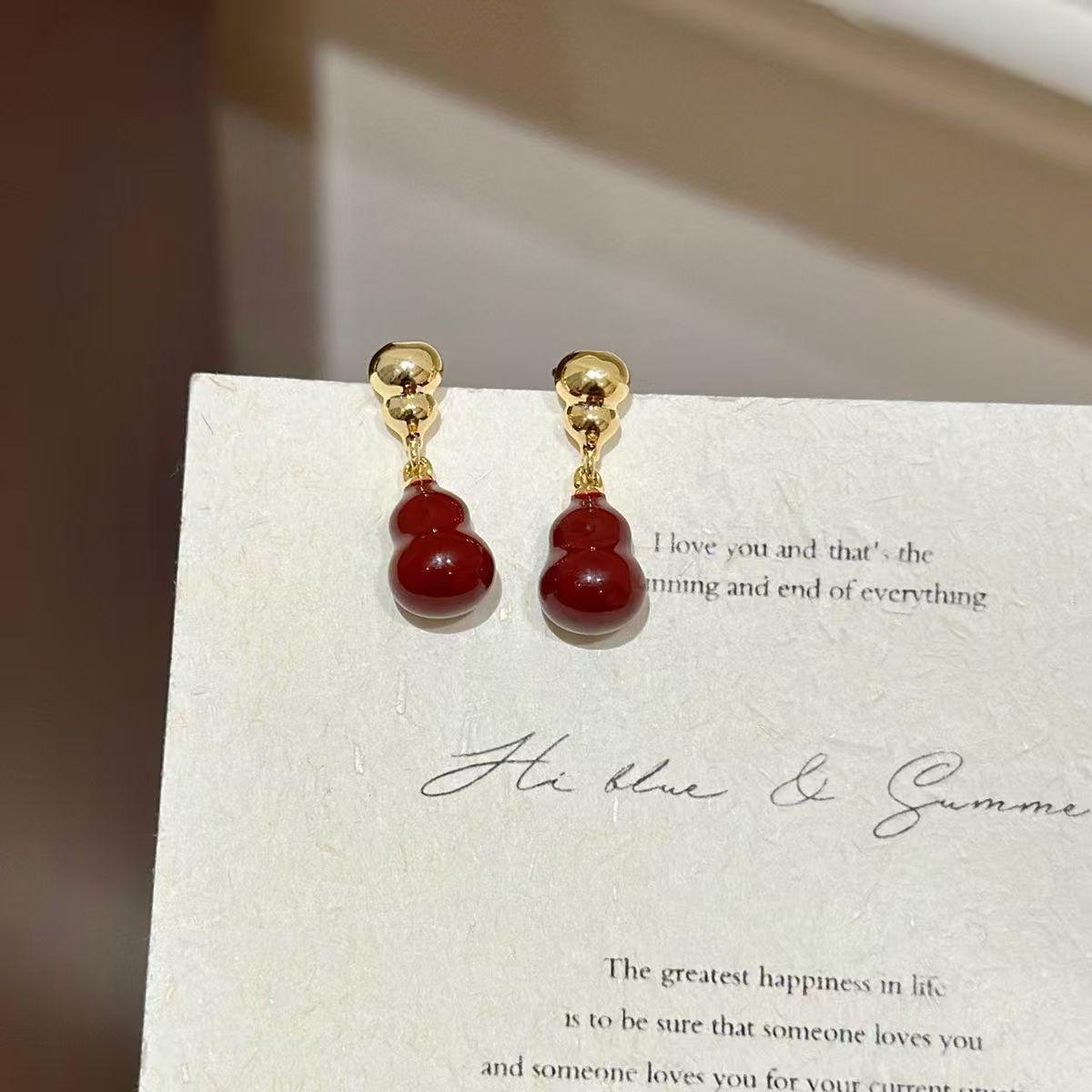 

Red Glazed Gourd Stud Earrings for Women - 2025 High-End Light Luxury Autumn/Winter Accessories