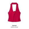 2025 Spring European & American Style Women's Floral Halter Knit Red Vest
