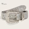Jeansgürtel für Damen, glänzende Strasssteine, mehrere Löcher, längenverstellbarer Bund mit funkelnder Schnalle, breiter Gürtel aus Legierung
