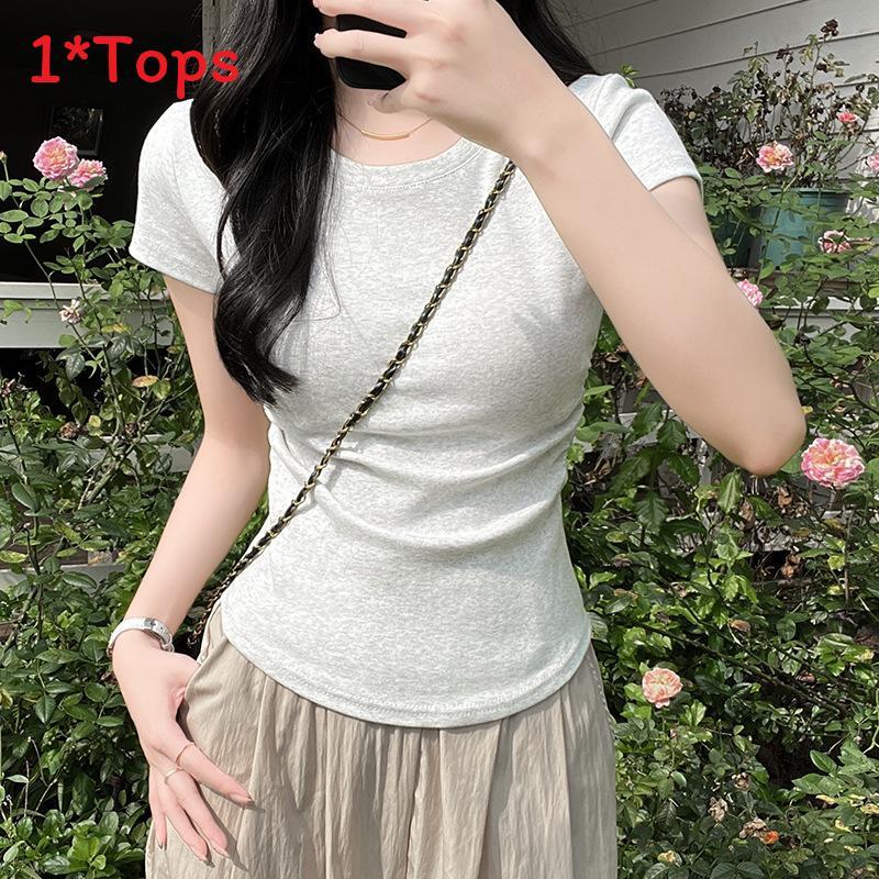 Plain Cotton Short Sleeve T Shirt With Pleated Detail For Casual Wear