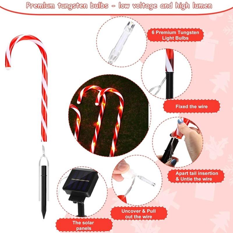 Christmas Candy Cane Lights Outdoor Christmas Decorations Waterproof Holiday Ambiance Light Snowman Pathway Lamp for Lawn Yard