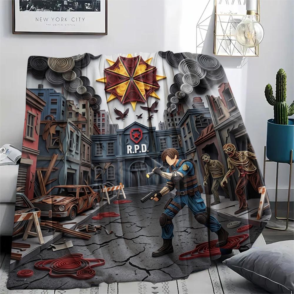 Resident Evil Comfortable Warm Flannel Blanket Print for Picnic Travel Sofa Bed Bedroom Chair Use.-TING