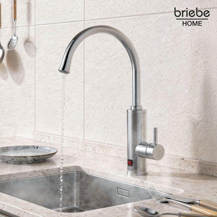 Robinet Chauffe-eau Instantané à Poser, Eau Chaude Immédiate Inox, Camping Briebe IH1205 3600W Acier inoxydable
