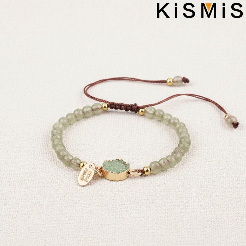 

1PC Color Crystal Bracelet Hand Woven Stone Beaded Bracelet Creative Boho Chic Adjustable Women Jewelry Gift зелёный