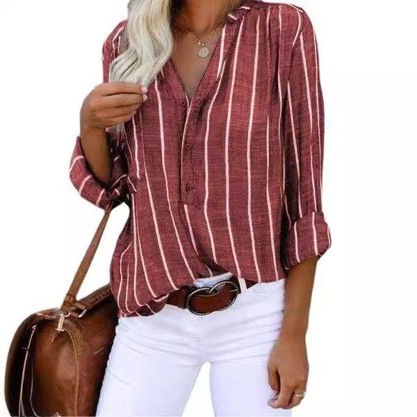 

Women s Loose Simp Le Fashion Printed Striped Shirt S