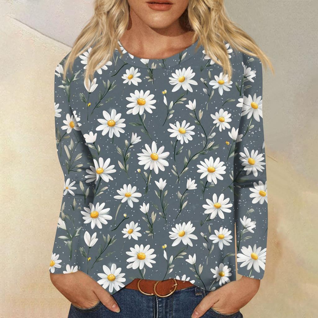 Women's Fashion Casual Long Sleeve  Print Round Neck Top