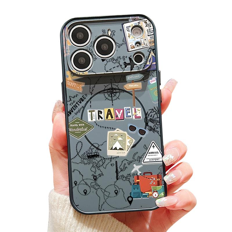 Air Line Travel Map Pattern Case For iPhone 17 Pro Max Magnetic For Magsafe Skin Feeling Cover For iPhone 16 15 14 13 Pro Max