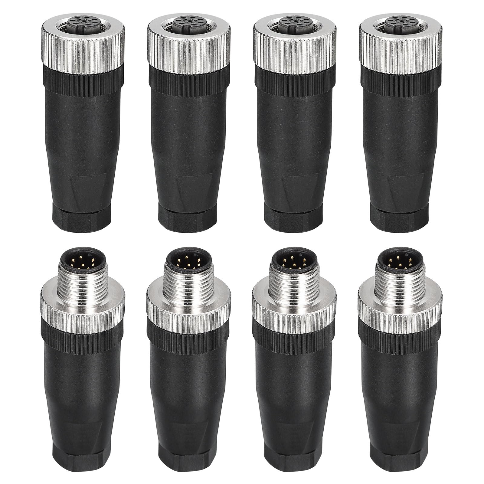 

uxcell 8-Pin M12 Male & Female Aviation Wire Connectors, Set of 4, Waterproof IP67 Circular Connectors for Network Equipment and Computers