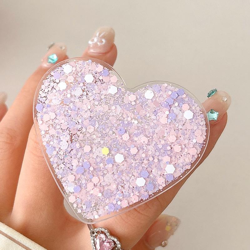 Creative Color Love Sequins Mobile Phone Airbag Bracket Wind Flash Powder Watching Drama Desktop Bracket Retractable Niche