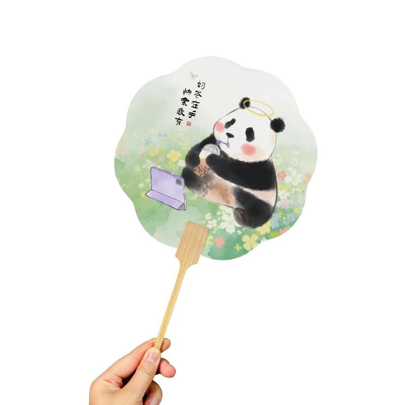 1pcs Cute Panda Printed Hand Fan Chinese Style Decorative Fan for Summer Cooling and Home Decoration