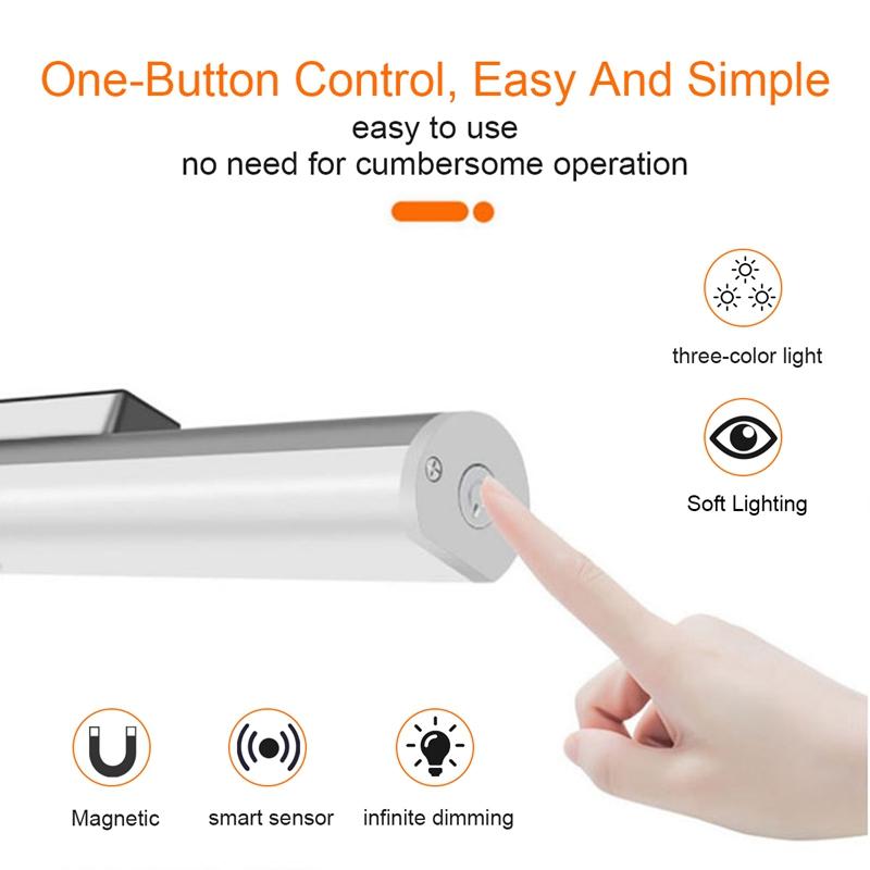 3 Color Dimmable LED Under Cabinet Light USB Rechargeable Magnetic Base Closet Light Motion Sensor Stairs Light For Kitchen Room