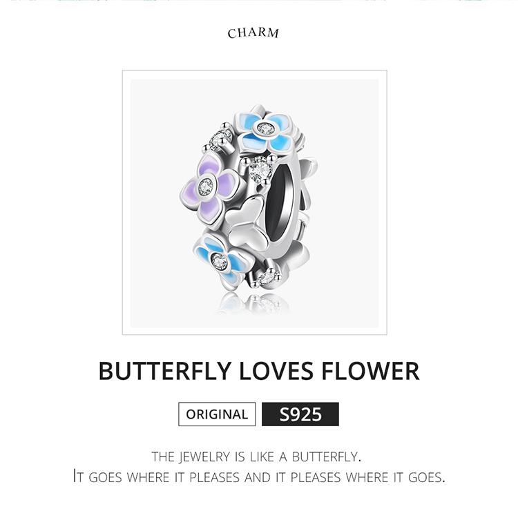 Bamoer Colorful Butterfly Loves Flower Charm Authentic 925 Sterling Silver Pendant Fit Women DIY Making Bracelet Fine Jewelry Gift