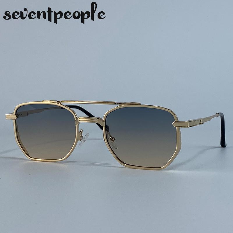 Steampunk Square Vintage Sunglasses Men Luxury Brand Trendy Metal Double Beam Sun Glasses Classic Driving Shades For Male