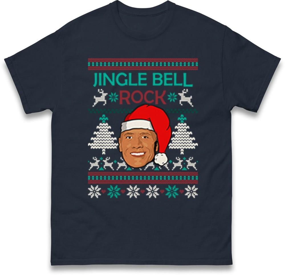 The Rock Christmas TShirt Jingle Bell Rock Funny Santa Hat Xmas Gift Tee Top S
