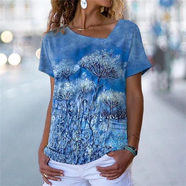 Summer T-shirt 3D color pattern printing women's V-neck Y2K casual tops women's retro Harajuku girls' personalized short sleeves