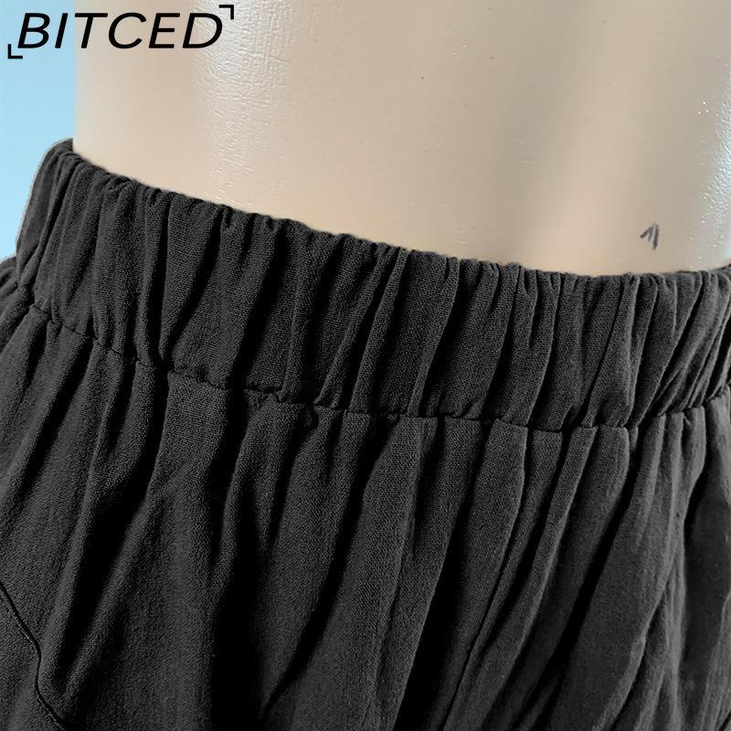 BITCED Women Summer Solid Color Double Pocket Trousers Loose Long Pants Female Cotton Linen Pants