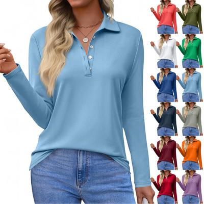 Damenmode Lässig Revers Kurz Langarm Einfarbiges Hemd Damen Button-Up Tops