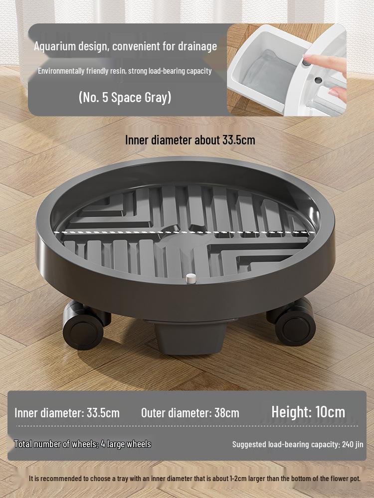 Tempered Mobile Flower Pot Tray with Wheels and Drawer – Round Base, Water-Receiving Tray for Potted Plants
