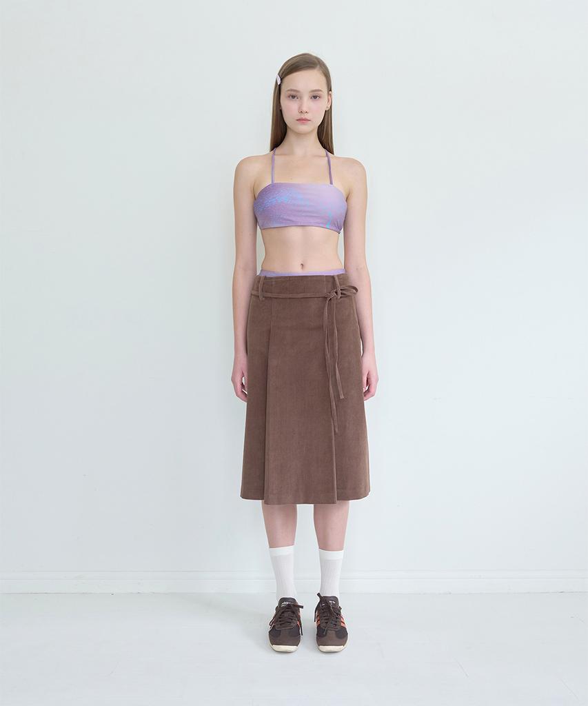 Pisis String Belted Corduroy Skirt_Brown