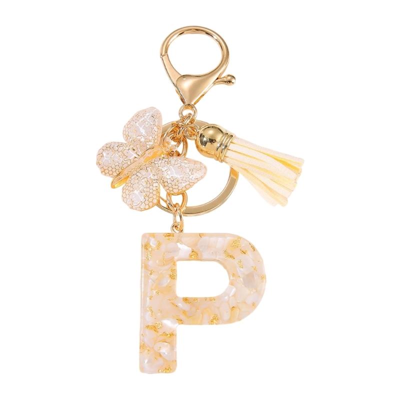 Trendy Metal Resin Keychain Butterfly Letter Tassels Designs Corrosion Resistant Lightweight Keyring For Women