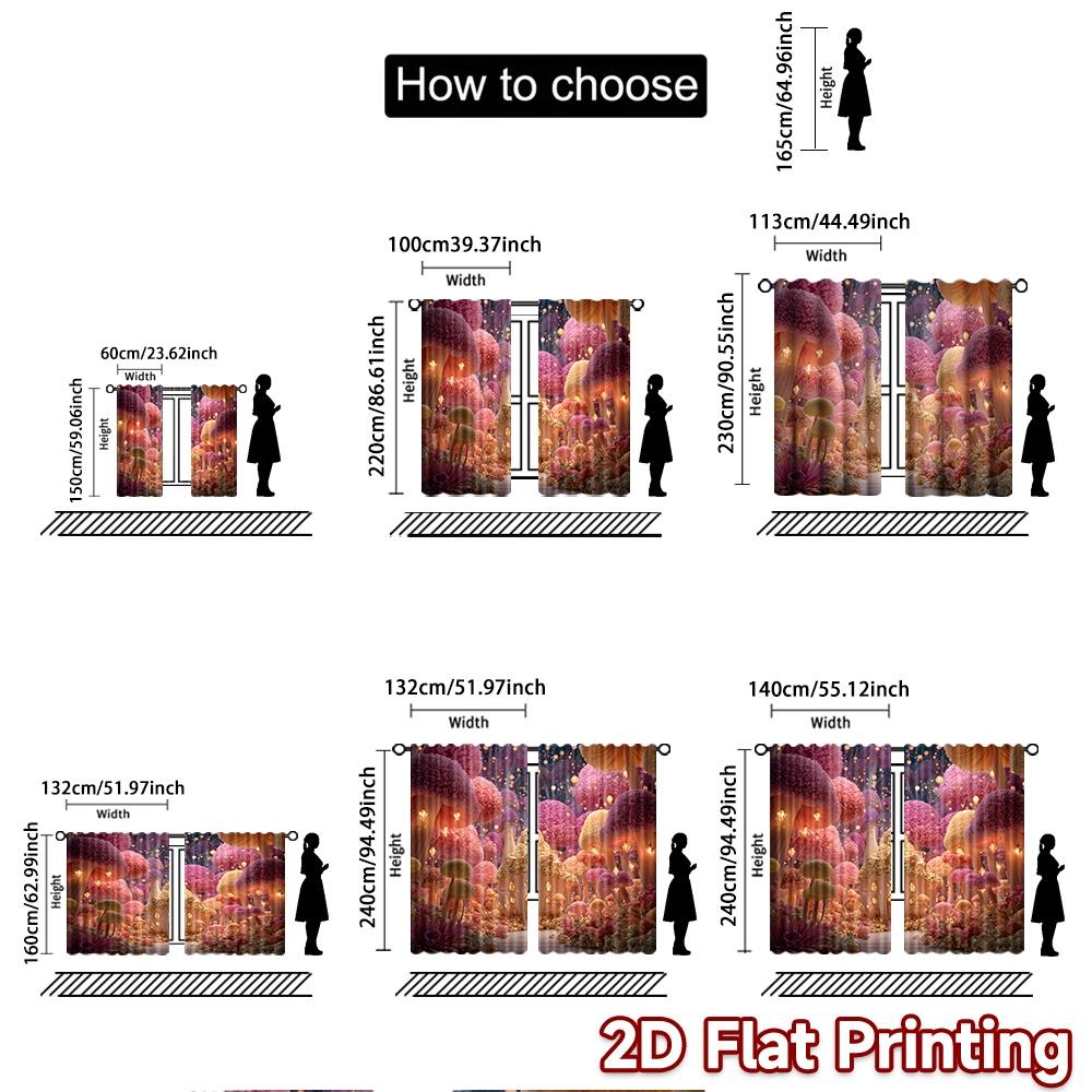 2pcs, 2D FLAT PRINTING Curtains (Without Rod) Mushroom Haven Christmas holiday curtains Versatile Polyester Curtains All Seasons