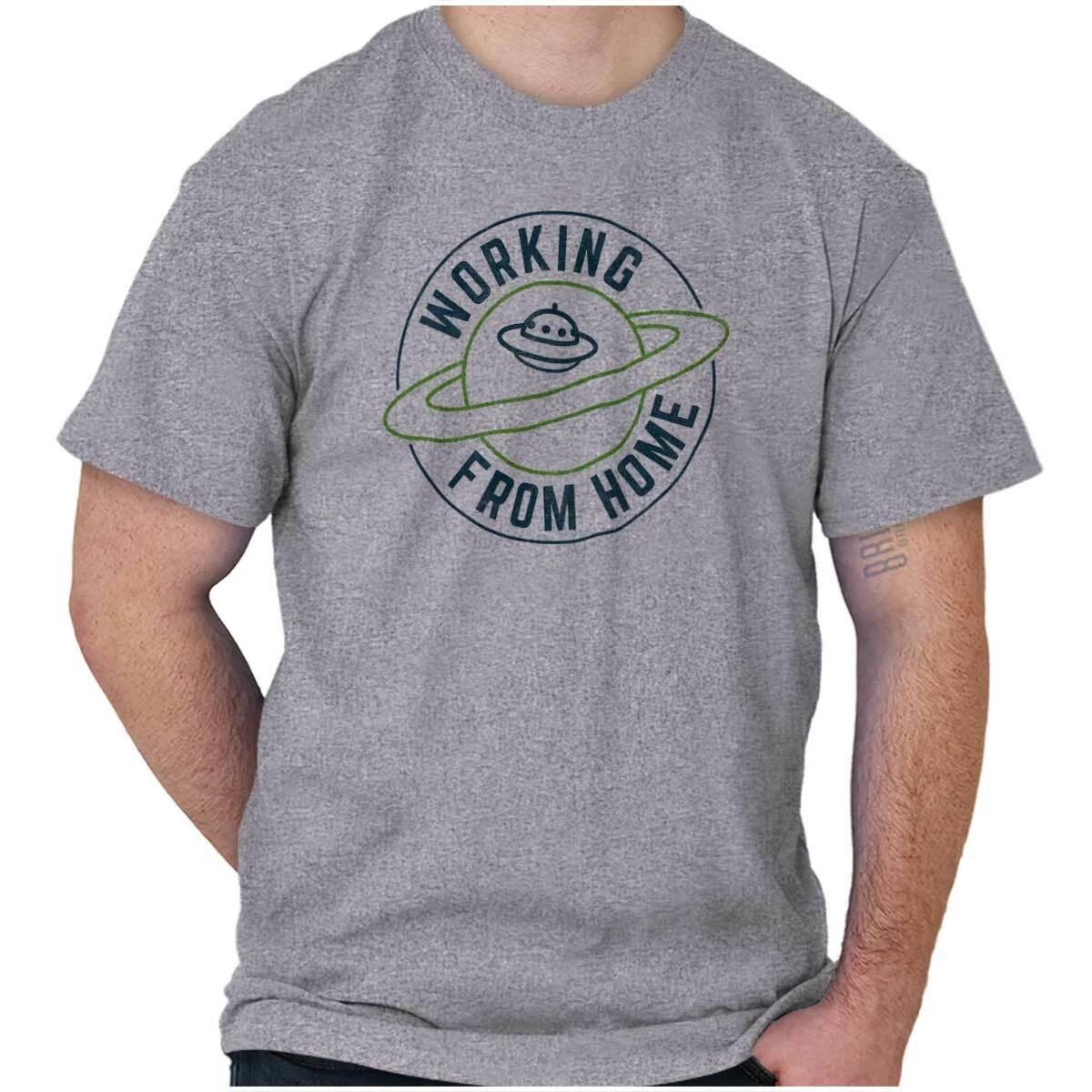 Funny Alien UFO Working From Home Planet Womens or Mens Crewneck T Shirt Tee S