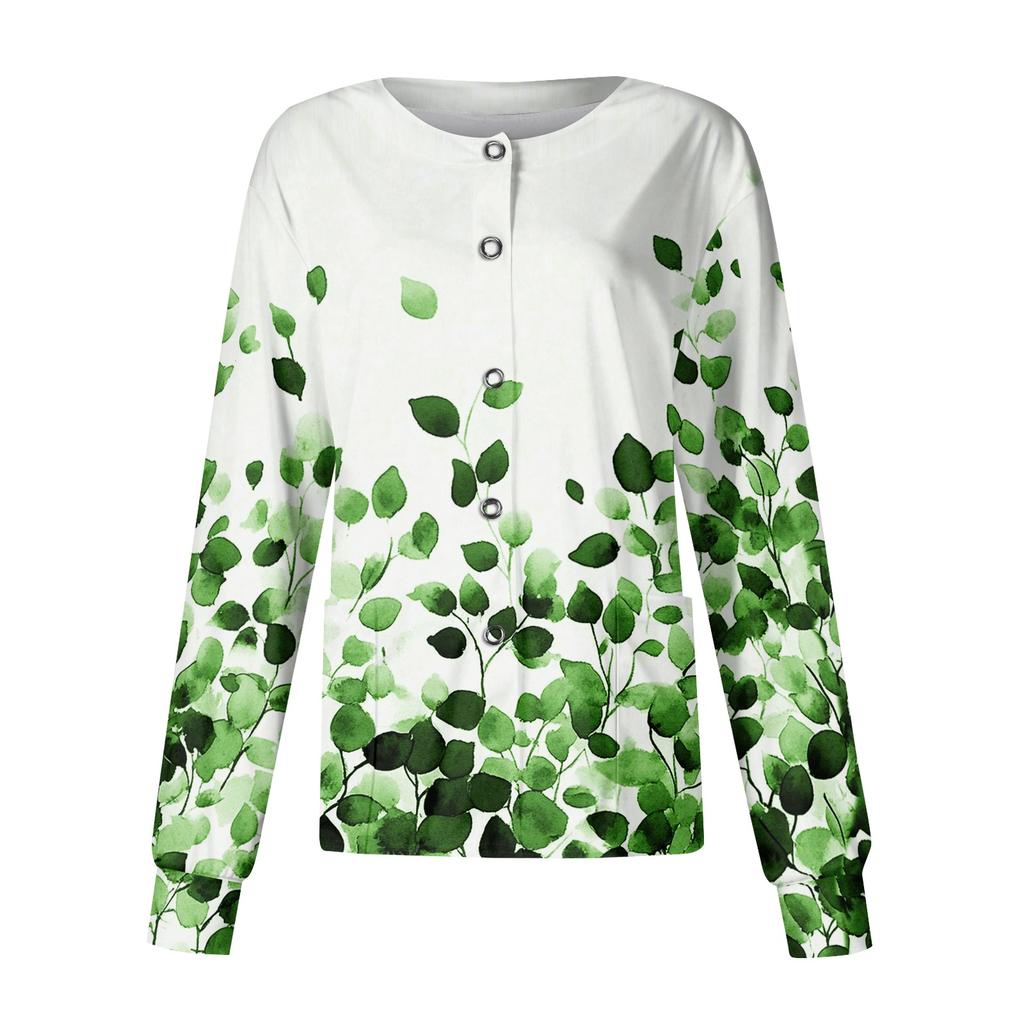 Women's Casual Long Sleeve Single Breasted Floral Print Caregiver Cardigan Top Lightweight Button Up Shirt for Daily Wear