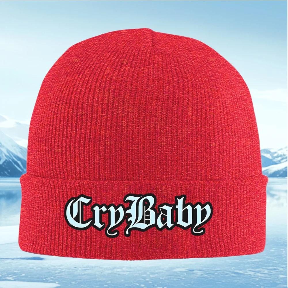 

Cry Baby bold font black Knitted Hat Unisex Women Unisex Beanie Pullover Cap Winter Thermal Warm Christmas Outdoor Cycling Hiking S