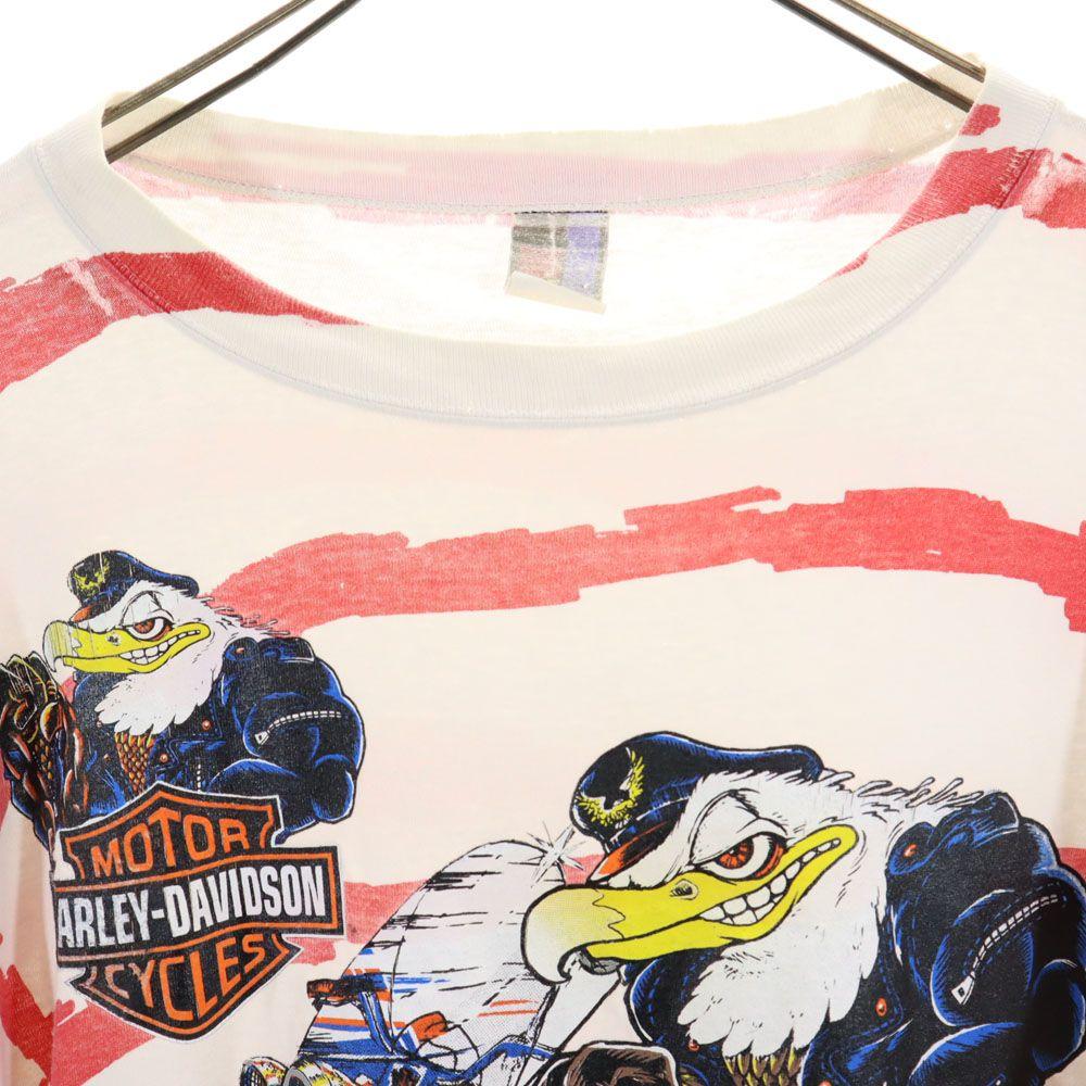SUN BIG 90s Old Print Short Sleeve T-shirt White System Harley-Davidson Men's Used