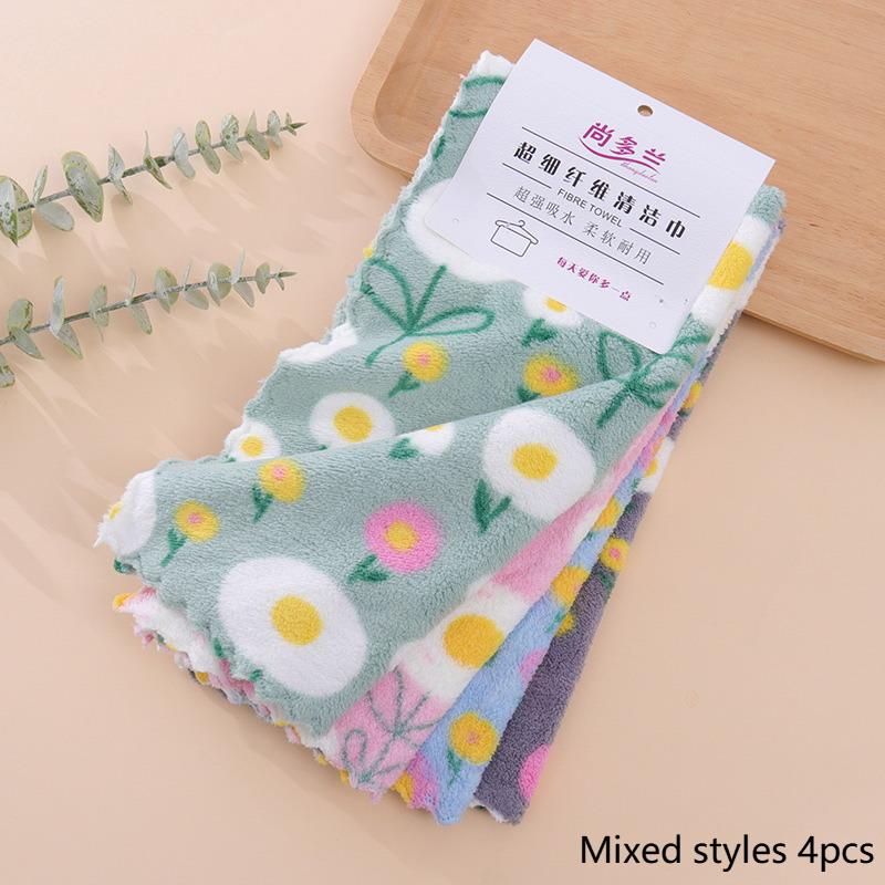 4Pcs Kitchen Cleaning Cloths Soft Absorbent Dishcloth Coral Fleece Sunflower Wiping Towel Rags Household Cleaning Cloth 30X30Cm