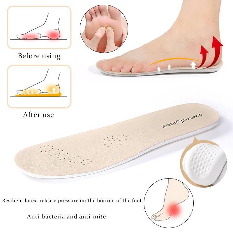 Cowhide Insoles Leather Latex Sports Insole Shoes Arch Support Soft Shoe Pads Shock Absorbing Plantar Fasciitis Template Inserts