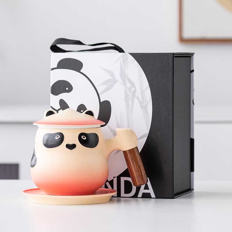 

Panda gift box tea mug creative ceramic tea separation cup with lid office gift filter water cup