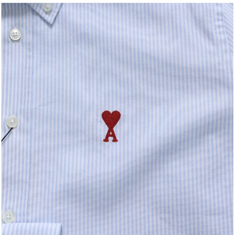 Ami Ami Dequeue Small Heart Logo Stripe Oxford Shirt Bfush063 Co0087 475