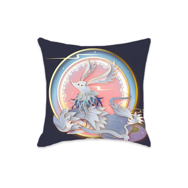 New Chinese Style Mythical Beast Lion Pillowcase - Festive Cartoon Home Decor Cushion for Sofa and Bed.