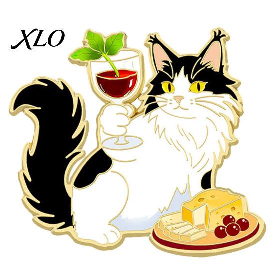 Hat Accessory Cartoon Red Wine Cat Brooch, Enamel Kitten Lapel Decorative Scarf Pin Pin, Jackets Backpacks Clothes for Women Men