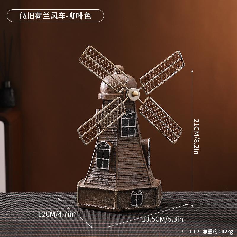 Dutch Windmill Figurine Creative Desk Decor for Living Room TV Cabinet Wine Shelf Office Bookshelf