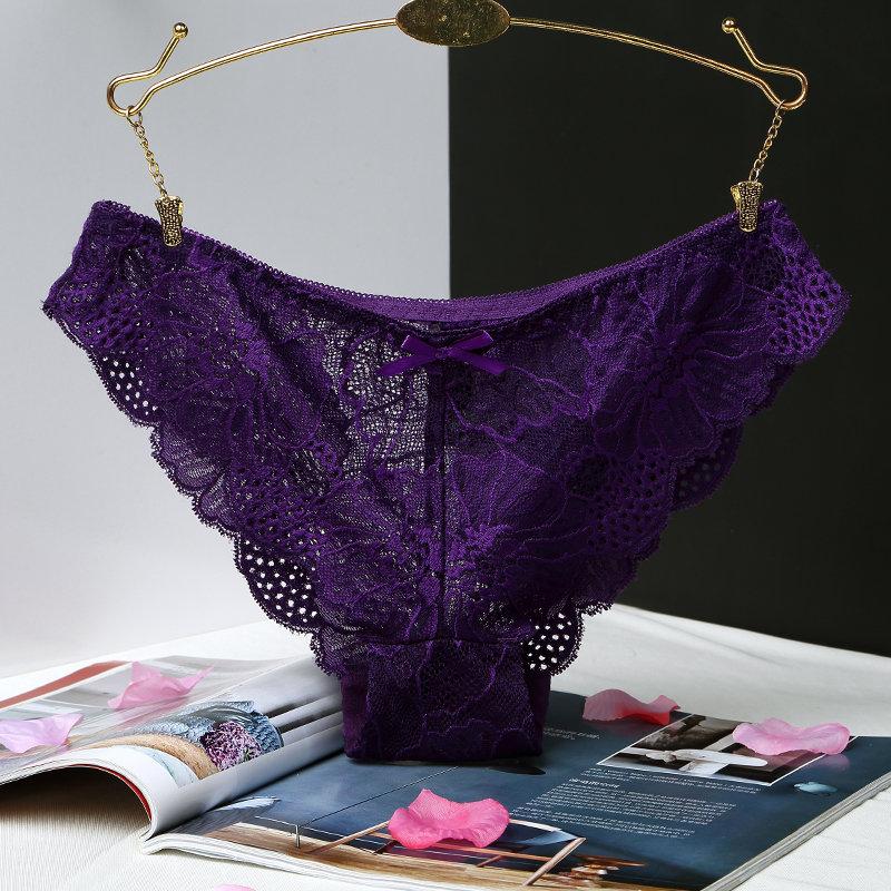 1Pcs Sexy Lace Transparent Briefs Underwear For Woman Female Low-Rise Panties With Bow Women's Underwear Intimates
