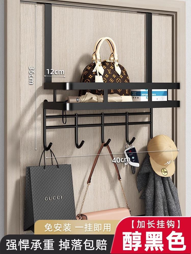 

Over Door Hangers Detachable Installation-free Storage Rack Multifunctional High Carbon Steel Hook Gray Clothes Shelf Basket 40x36x12cm чорний