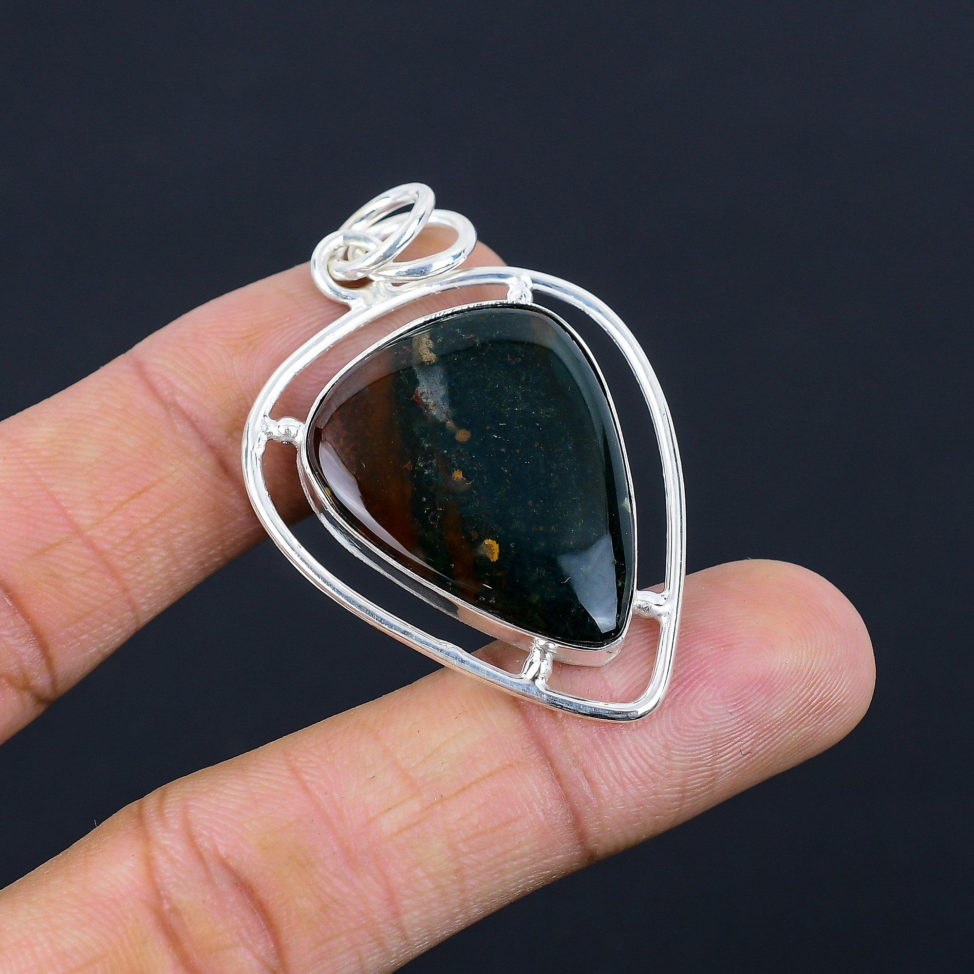 Natural Bloodstone Gemstone Indian Jewelry 925 Sterling Silver Pendant For Women