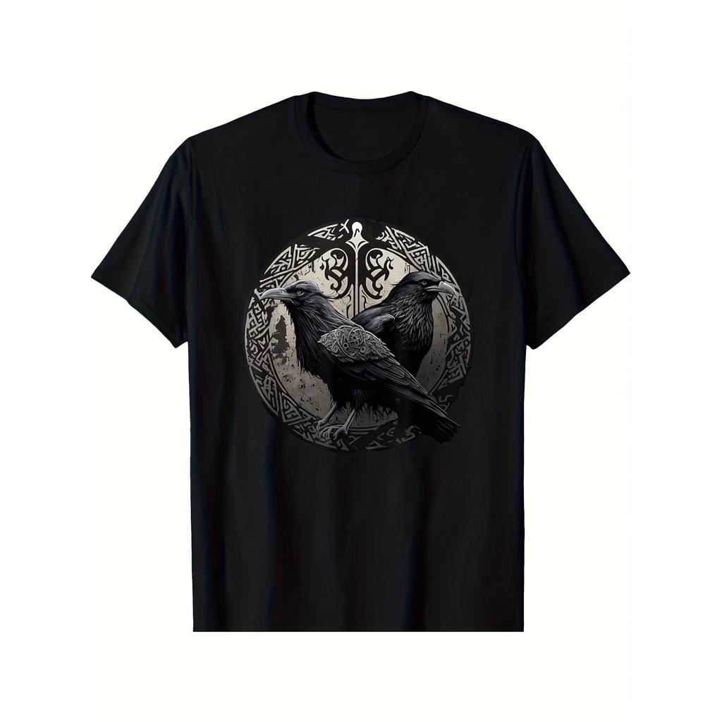 Vintage Crow Print Tshirt For Men Casual Streetwear Round Neck Tee For Easter St Paddys Day
